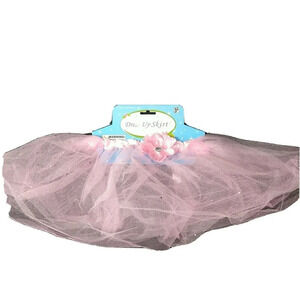 Girls Costume Dress Up Skirt Tutu Mesh Pink Flower Sparkly One Size Age 3 and Up